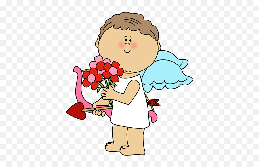 Download Hd Valentineu0027s Day Cupid With Flowers Clip Art - Valentines Day Clipart Cupid Png,Cupid Transparent Background
