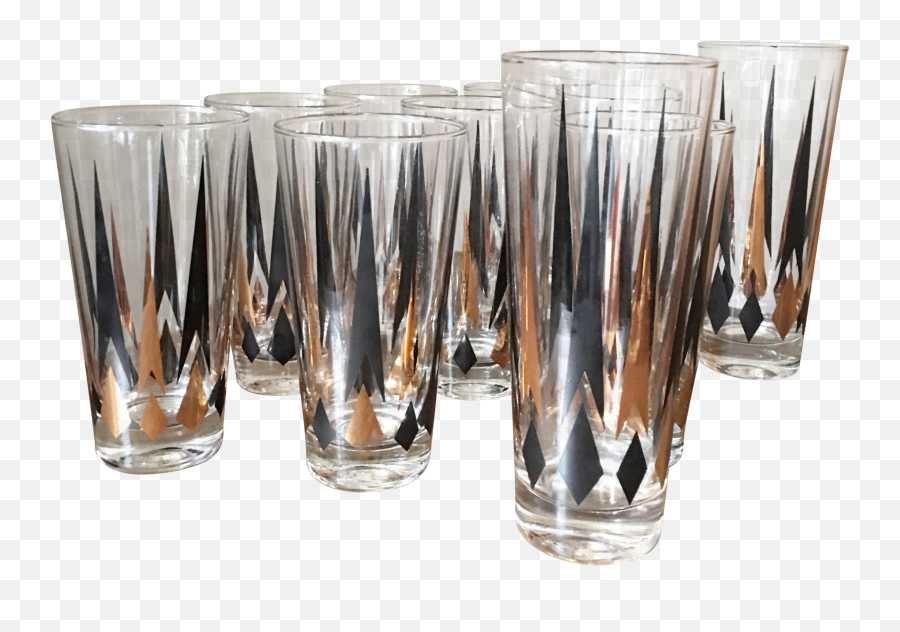 1960s Anchor Hocking Mid - Century Black U0026 Gold Spires Drinking Glasses Set Of 14 Pint Glass Png,8 Bit Glasses Png