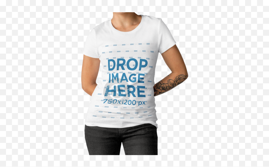 Download Hd Girl With Tattoo Wearing A Tshirt Template While - Active Shirt Png,Tshirt Template Png