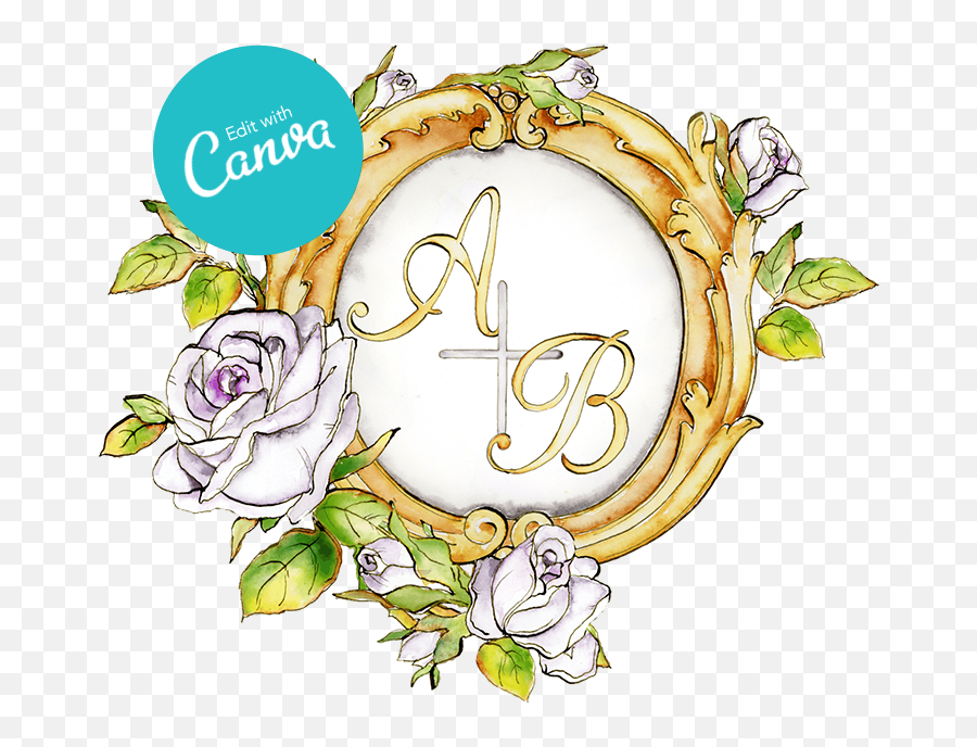 Pink Roses Monogram Crest Canva Template - Jamie Hansen Art Floral Png,Blank Coat Of Arms Template Png