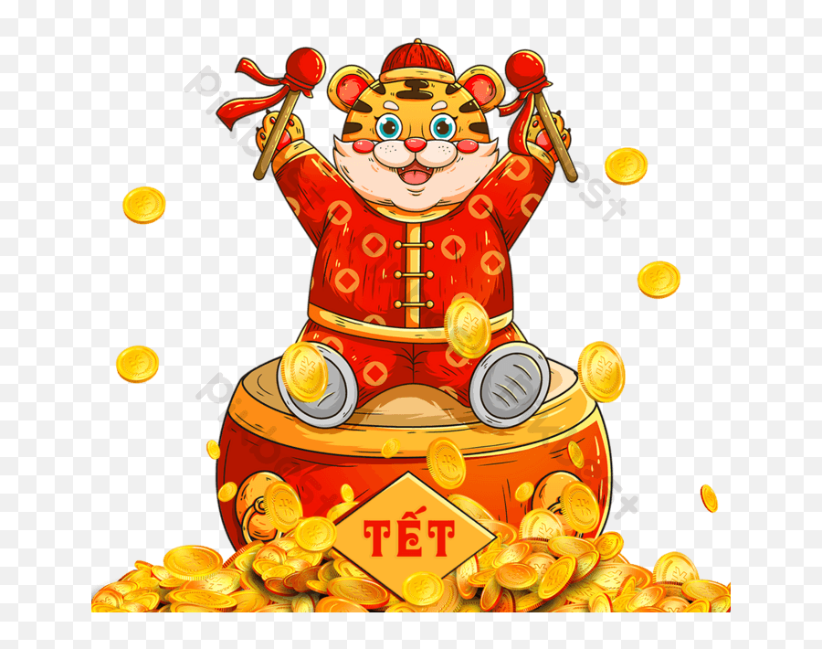 Tiger Png And A Pile Of Gold Happy New Year Vietnamese - Happy,Happy New Year Icon