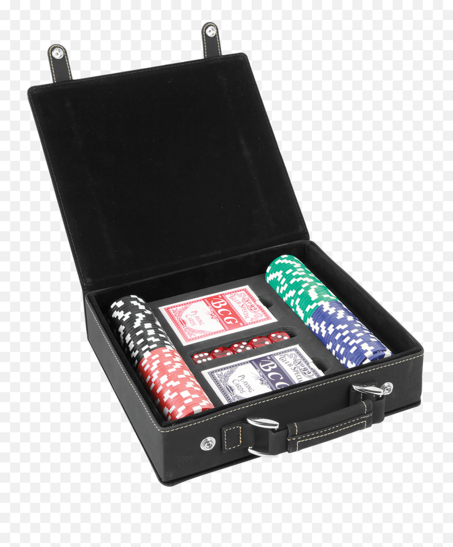 Blacksilver Laserable Leatherette 100 Chip Poker Set - Personalised Poker Gift Sets Png,Poker Chips Png