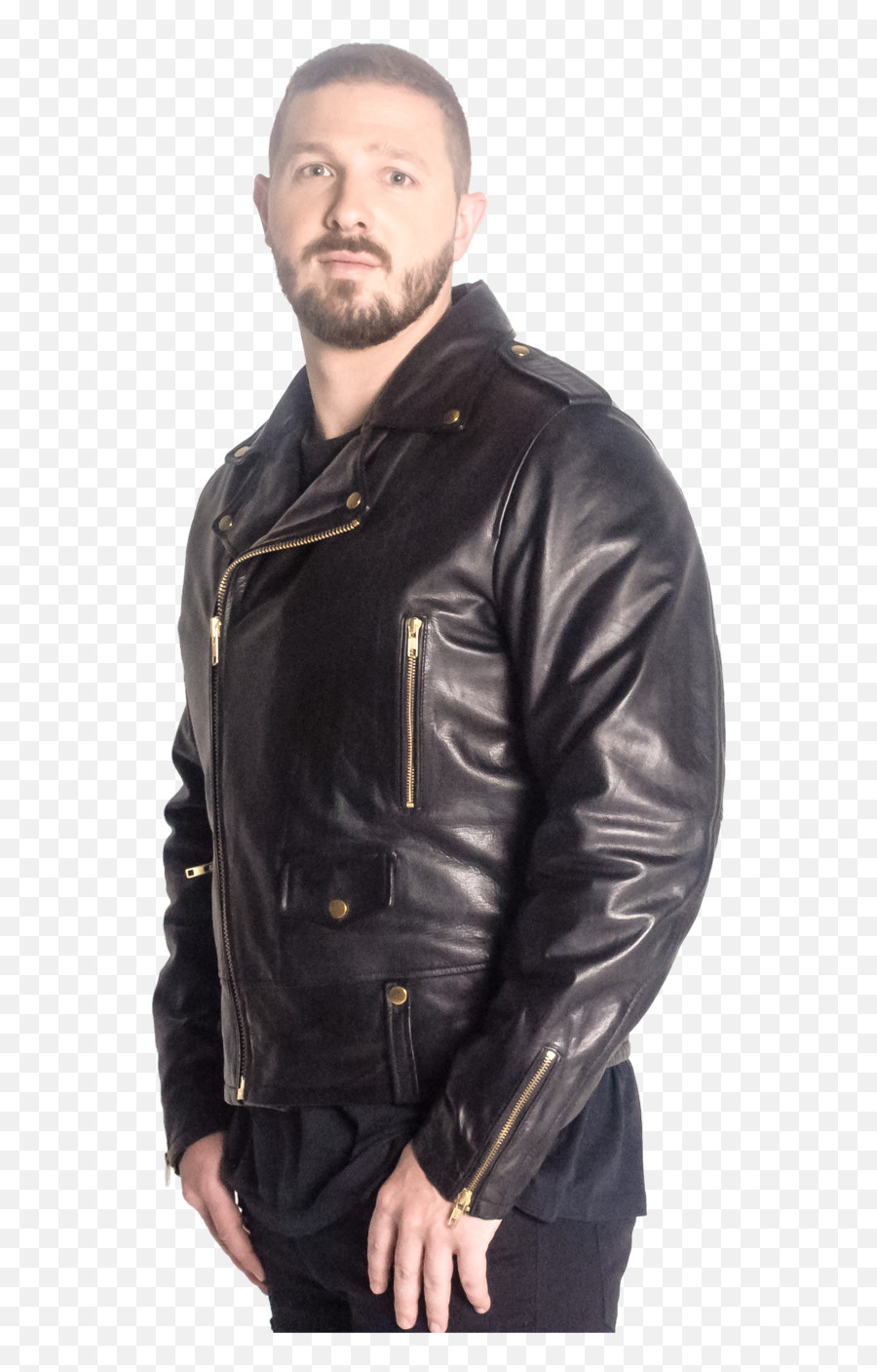 Hart - Black Moto Calfskin Leather Jacket With Gold Hardware For Men Png,Icon Leather Motorcycle Jacket