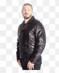 Hart - Black Moto Calfskin Leather Jacket with Gold Hardware For Men png