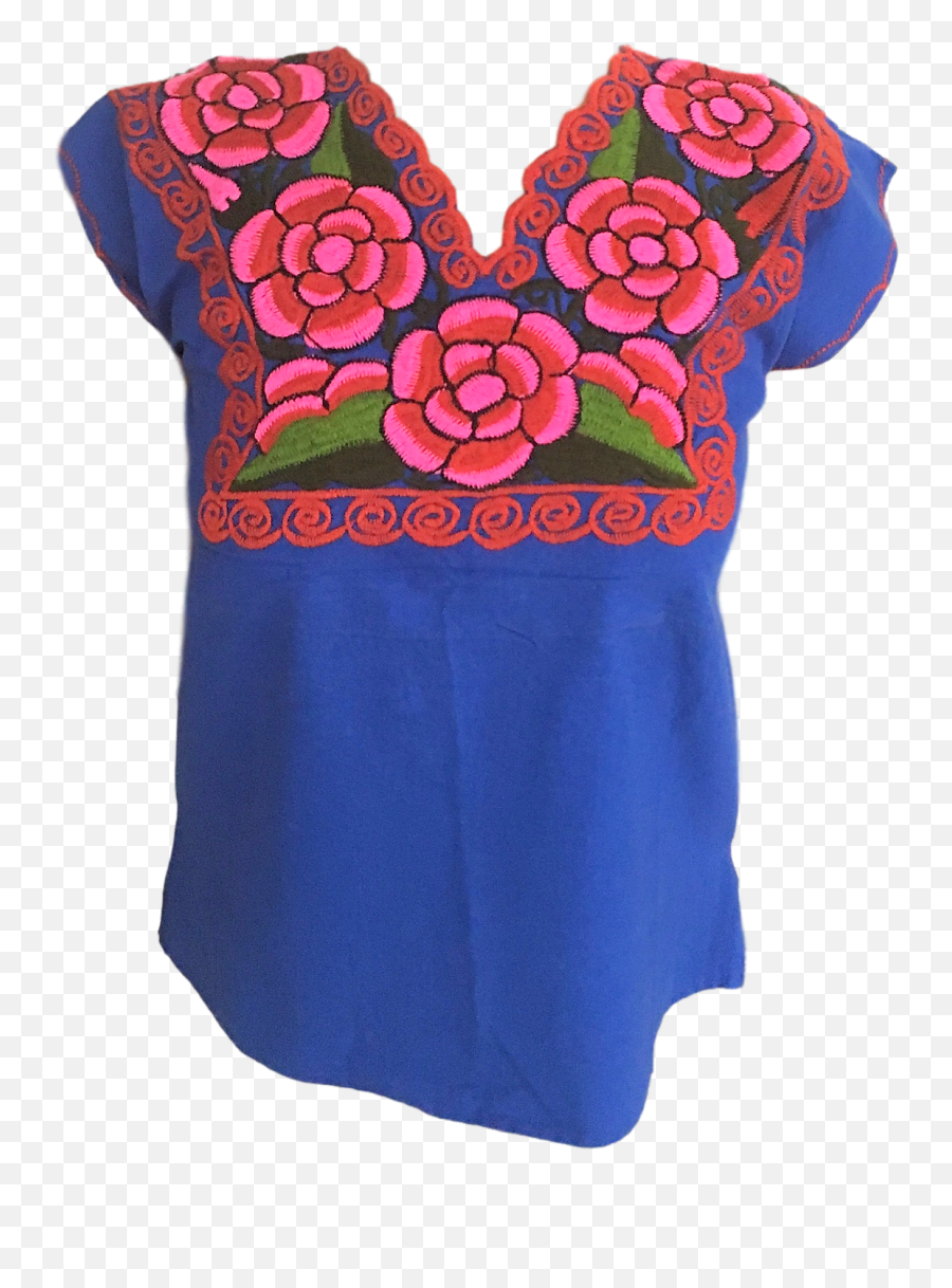 Blue Mexican Blouse With Flowers - Mexican Blouses Png,Mexican Flowers Png