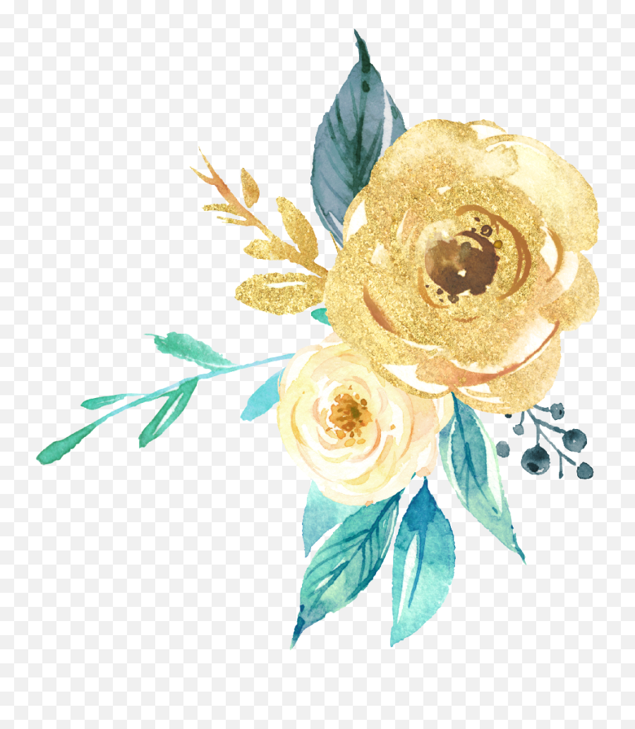 Freetoedit Gold Green Watercolor - Transparent Background Gold Flower Clipart Png,Green Flower Png
