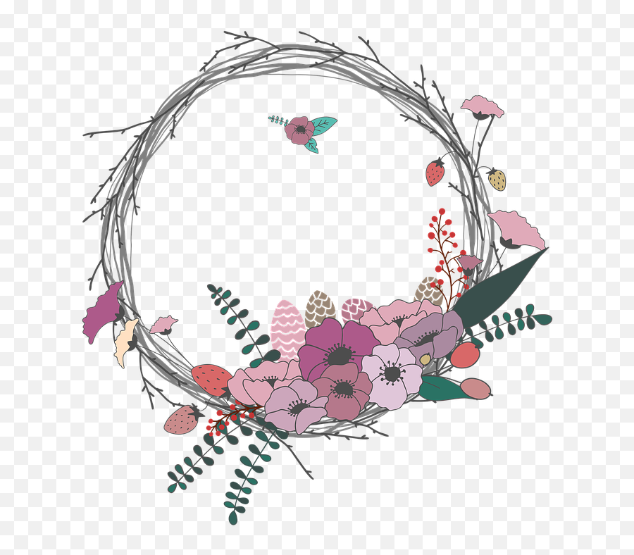 Free Photo Flowers Spring Corolla Twig Lease Wreath - Max Pixel Border Bunga Lingkaran Simple Pink Png,Twigs Png