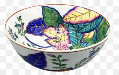 20th Century Chinoiserie Tobacco Leaf With Birds And Flowers Centerpiece Bowl - Serveware Png,Tobacco Leaf Png