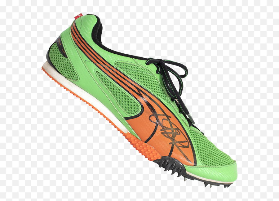 Usain Bolt Signed Green U0026 Orange Puma Running Spikes - Round Toe Png,Puma Icon