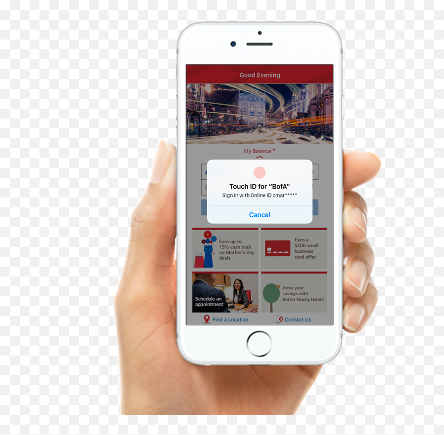 Sign In To The Mobile App With A Simple Touch Of Your - Bank Of America Fingerprint Png,Thumbprint Png