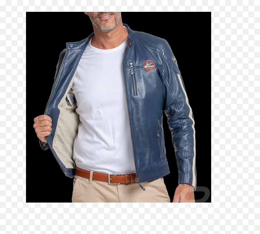 Leather Jacket Steve Mcqueen 24h Du Mans Scott Blue - Men Long Sleeve Png,Blue Icon Motorcycle Jacket