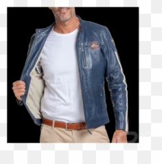 Leather Jacket Steve Mcqueen 24h Du Mans Scott Blue - Men Long Sleeve png