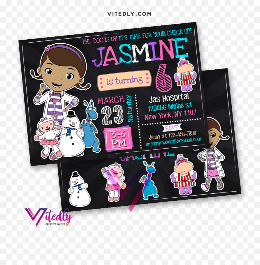 Doc Mcstuffins Invitation With Free Thank You Card - Custom Abby Cadabby Birthday Invitations Png,Doc Mcstuffins Png