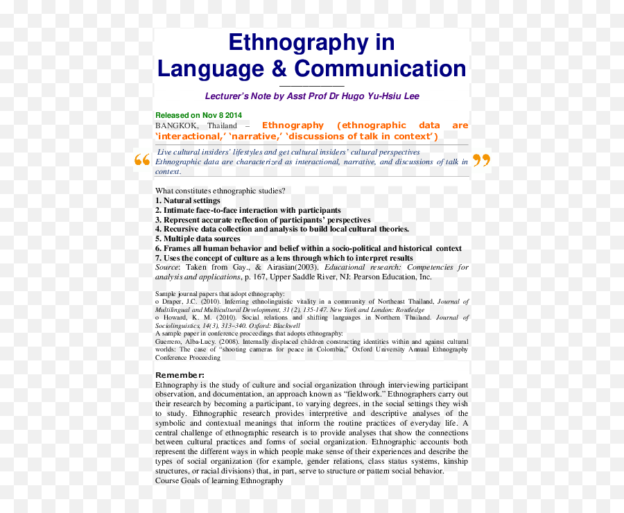 Pdf Lectureru0027s Note Ethnography In Language And - Document Png,Ethnographic Icon