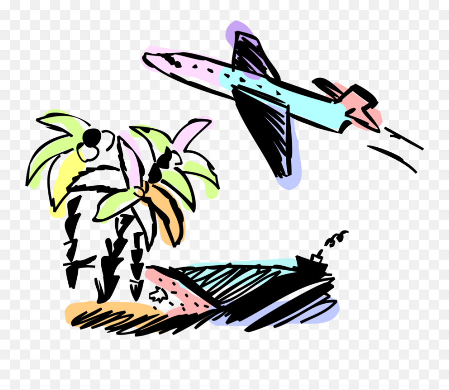 Airplane With Island Destination Palm Trees - Vector Image Airplane Palm Tree Logo Png,Palm Tree Vector Png