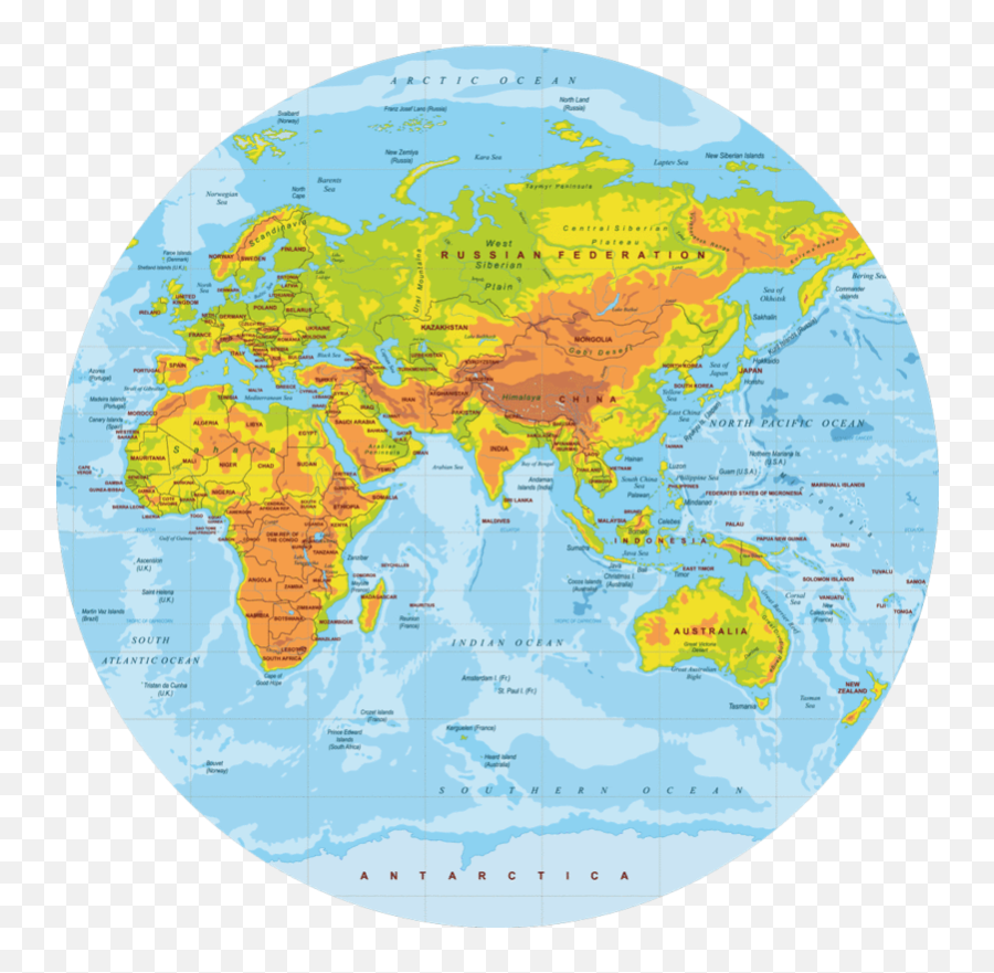 Wooden Physical World Map Round Picture - Round Map Of The World Png,Map Of World Png