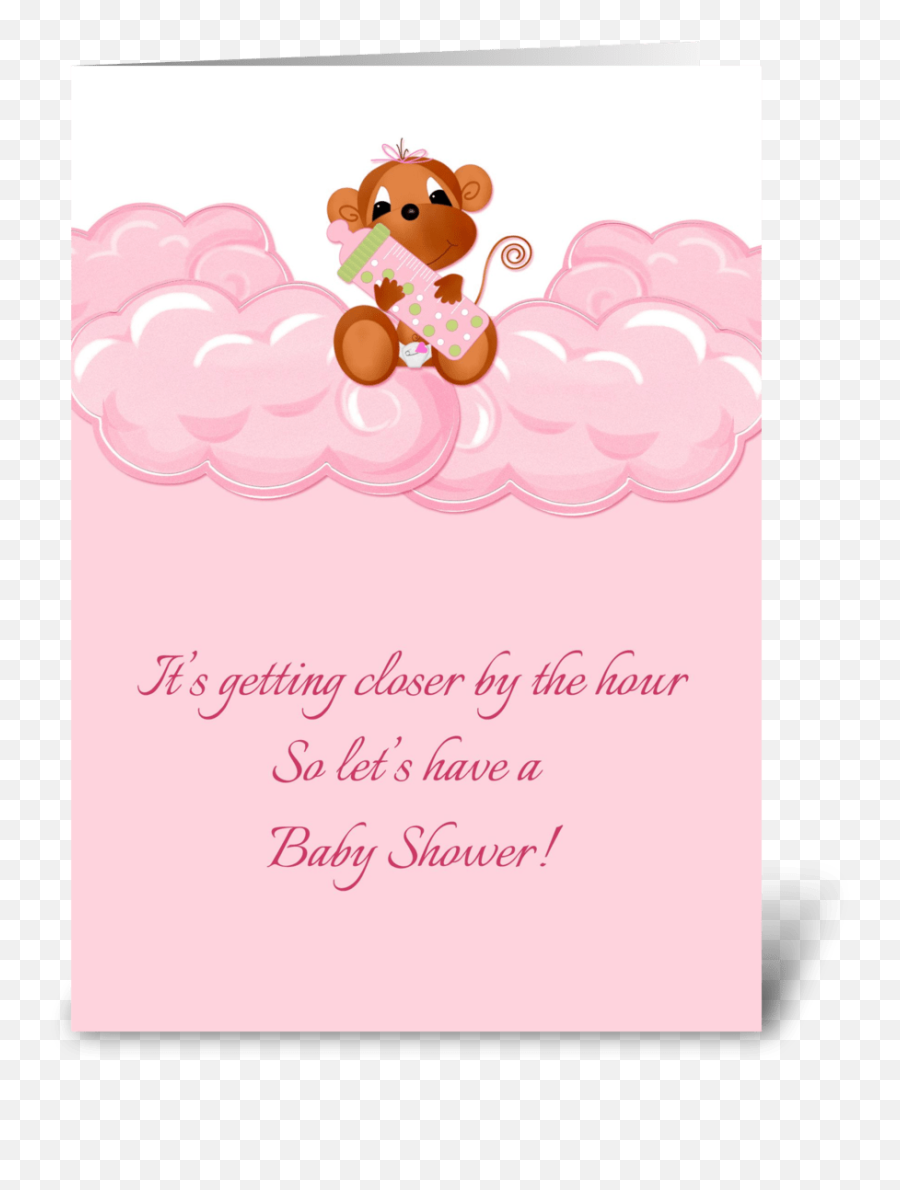 Pink Clouds Monkey Baby Shower Invite - Greeting Card Png,Pink Clouds Png