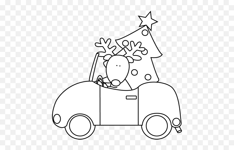 Black And White Reindeer Hauling A Christmas Tree Clip Art - Cute Christmas Clip Art Black And White Png,Tree Clipart Black And White Png