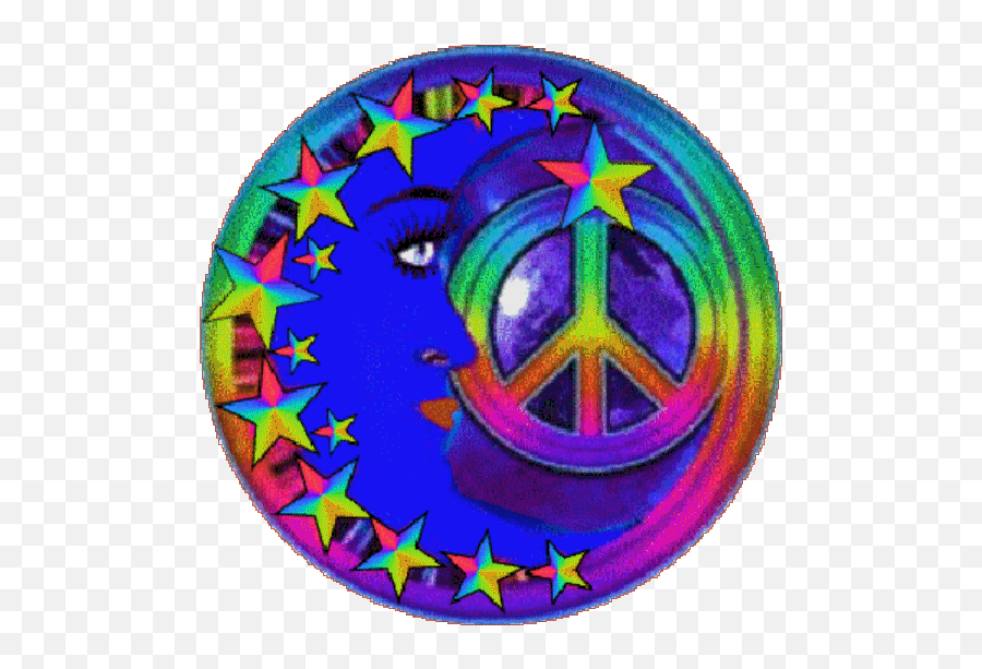 Rainbow - Starsmoonpeacesigngif 600600 Peace Sign Art Dot Png,Peace Icon
