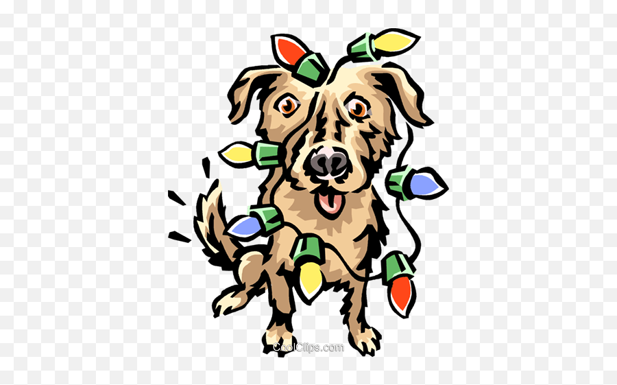 Dog Covered In Christmas Lights Royalty Free Vector Clip Art - Dog Png,Christmas Lights Clipart Png