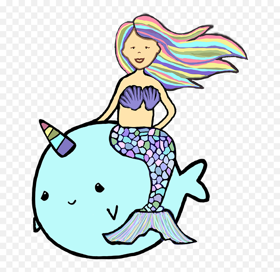 Mermaid Riding A Narwhal Clipart - Full Size Clipart Cute Narwhal Sticker Png,Narwhal Png