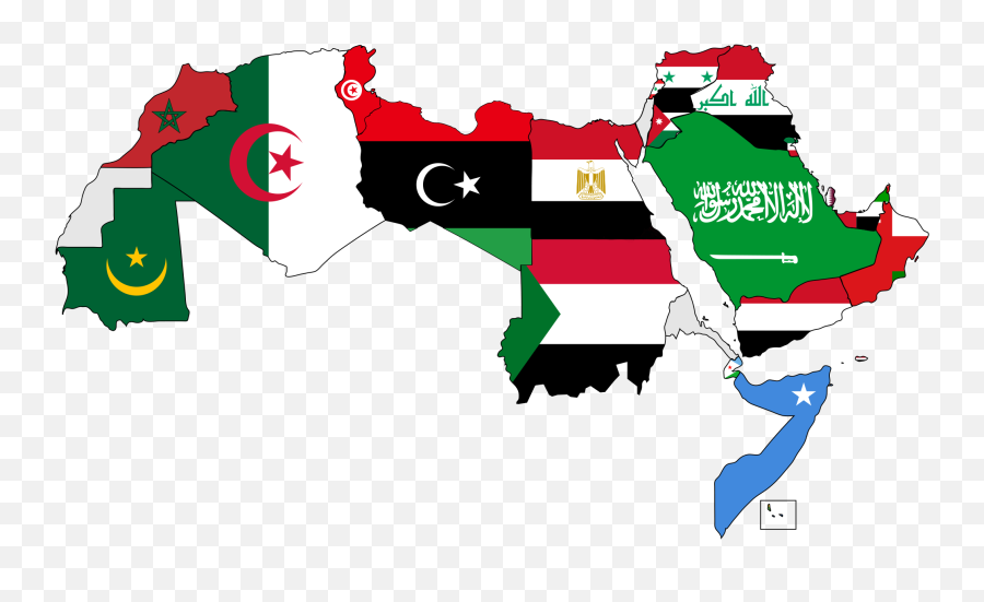 A Map Of The Arab World With Flagspng - Arab World,World Map Png