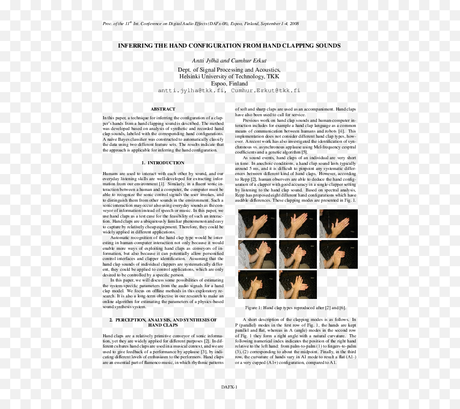 Pdf Inferring The Hand Configuration From Clapping - Discovery Of Achilles On Skyros Png,Clapping Png