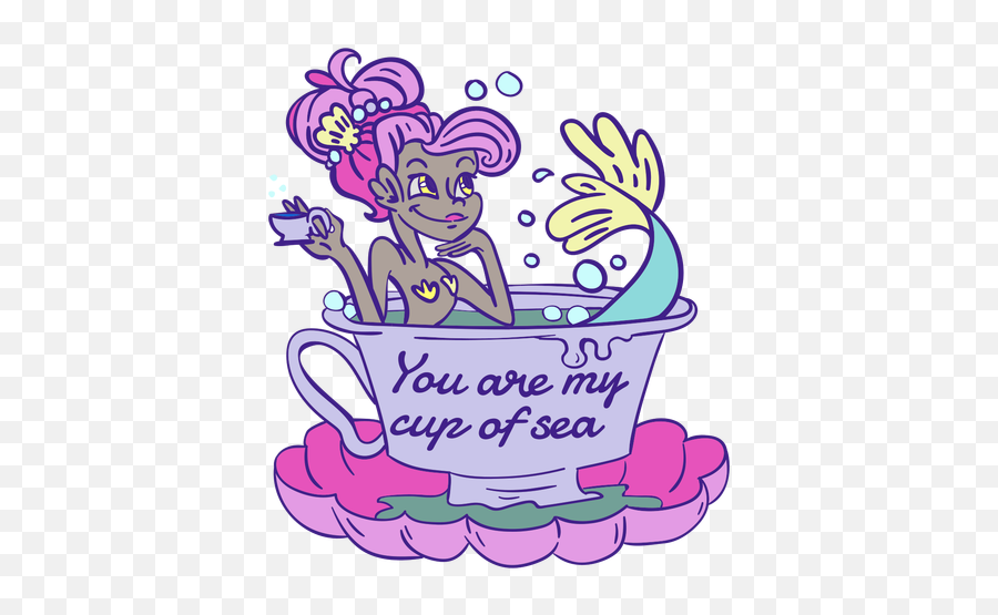 Pink Hair Mermaid Bathing Teacup - Teacup Png,Mermaid Transparent