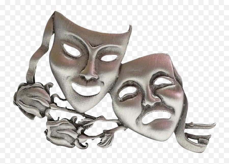 Comedy Tragedy Mask Jonette Pin Brooch Jewelry - Theatre Mask Png Vintage,Comedy And Tragedy Masks Png