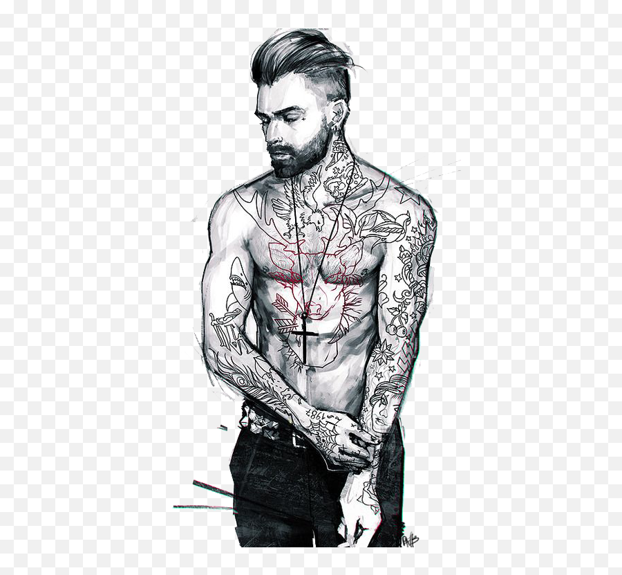 Chest Tattoo Png - Tattoo Cartoon Character Drawing Cool Png Man With Tattoo Drawing,Chest Tattoo Png