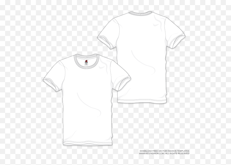 Men - Whiteroundnecktshirtvectortemplate Fashion Round Neck T Shirt Drawing Png,Tshirt Template Png