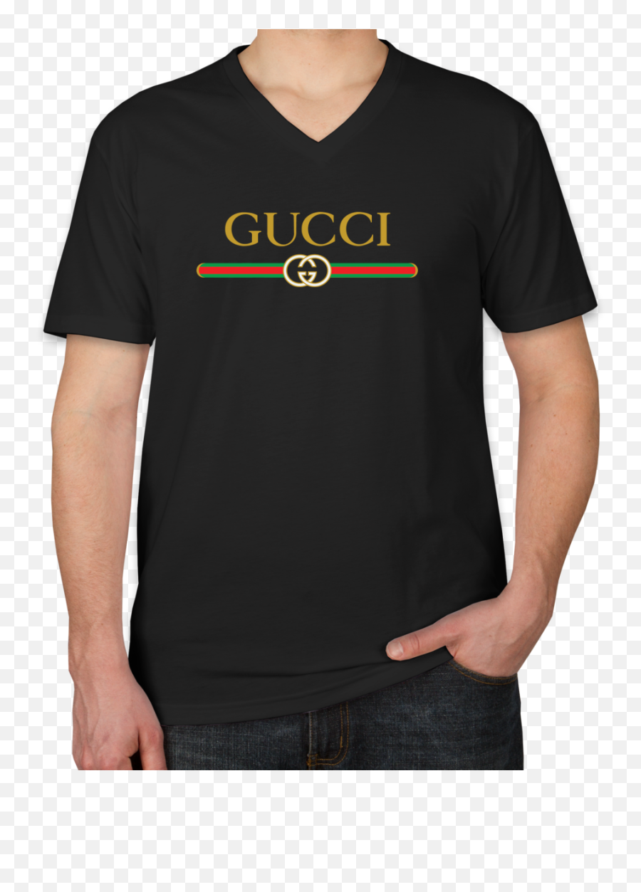 Gucci Logo Print Unisex V - Neck Tshirt Gucci Shirts Men Black And Red Thrasher Shirt Png,Gucci Logo Transparent