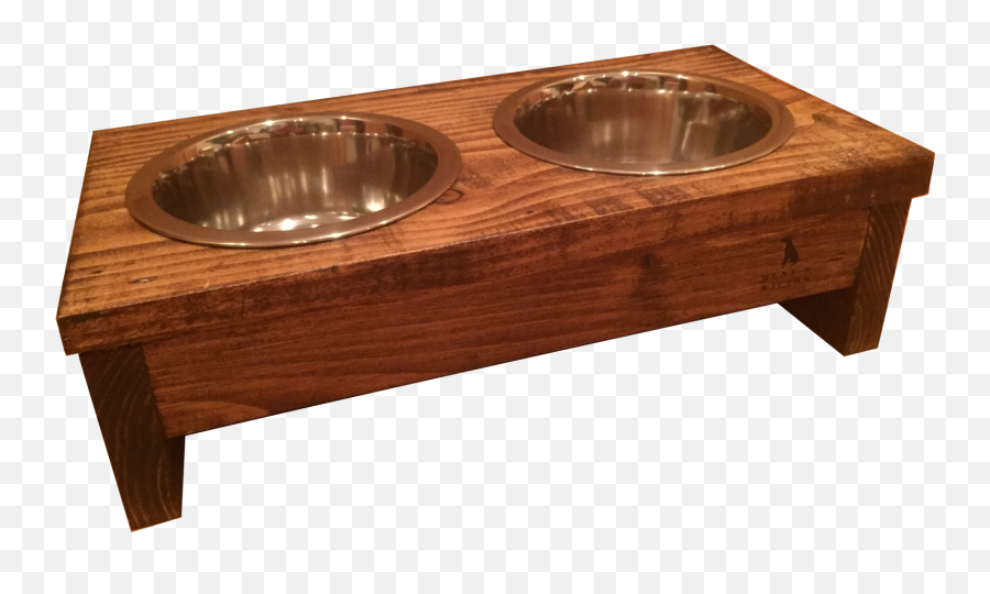 Handmade Wooden Double Dog Bowl Holder Png