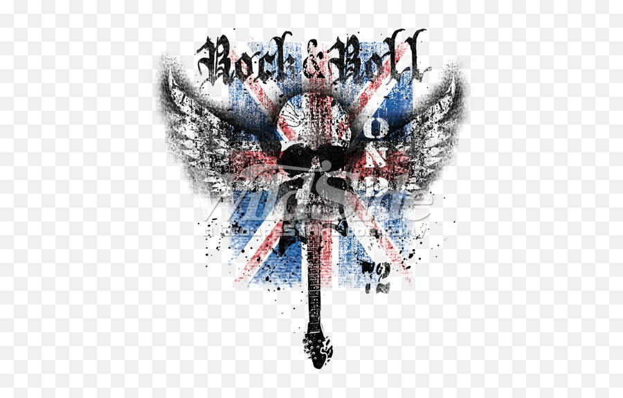 Download Rock N Roll Wing Skull Uk Flag - Rock N Roll Rock Music Png,Rock N Roll Png
