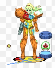 Samus Aran And Metroid Drawn By Mark - Cartoon png