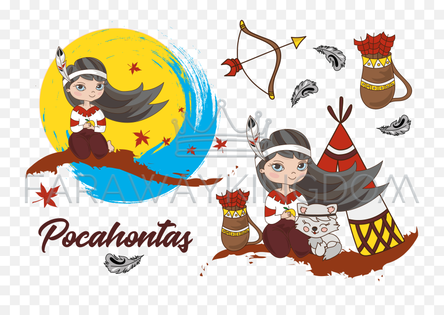 Pocahontas Cartoon Princess Hero Vector Illustration Set - Pocahontas Cli8part Png,Pocahontas Png