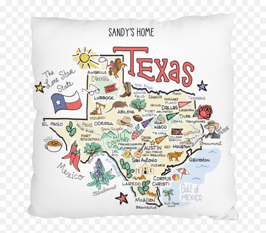 Custom Texas Map Pillow U2013 Fish Kiss - Texas Png,Blue Bonnet Icon