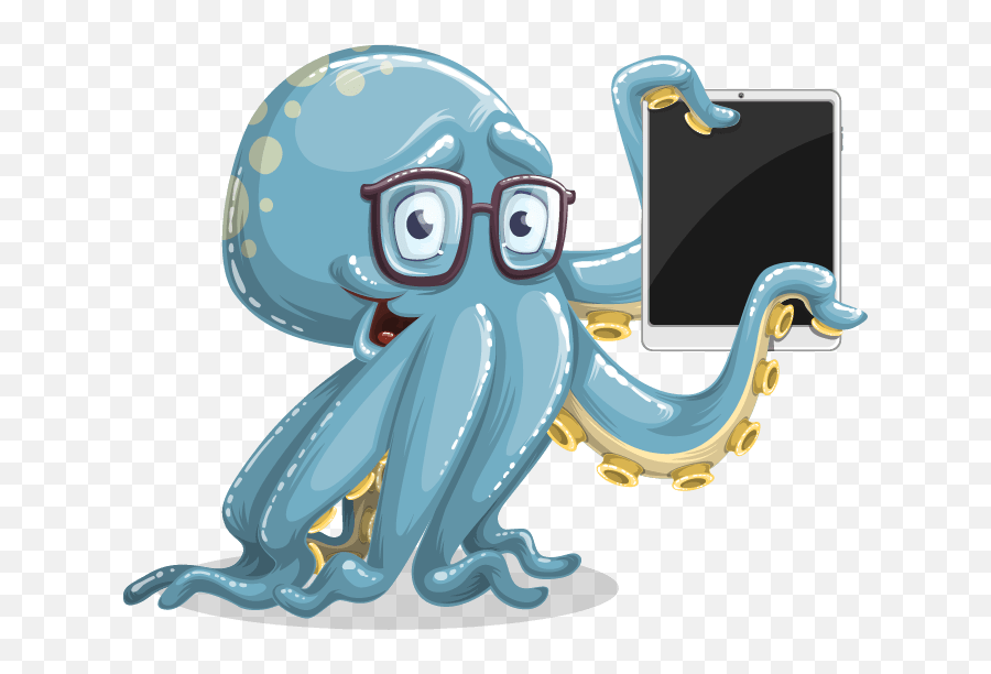 Animal Vector Png - Vector Octopus With Tablet Cartoon Octopus Png Cartoon,Octopus Png