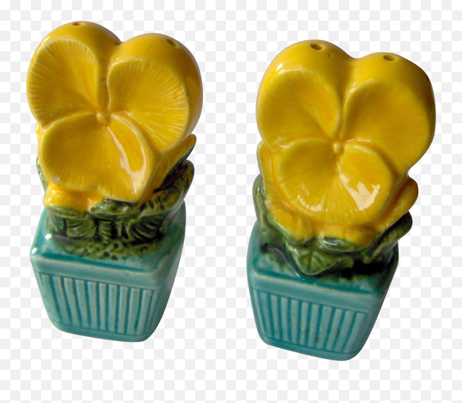 Yellow Flowers In Green Pots Salt And Pepper Shakers - Flowerpot Png,Green And Yellow Flower Logo
