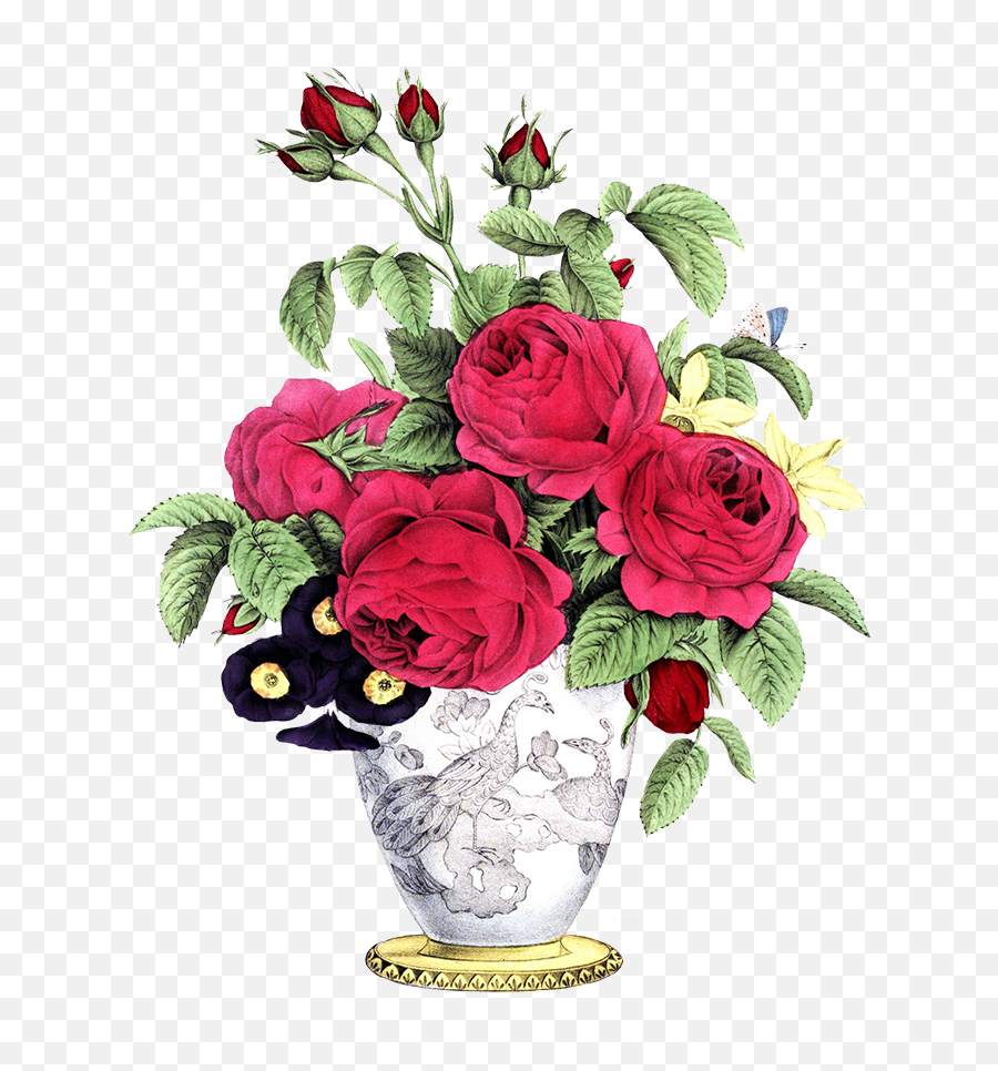 Download Hd Vase With Red Roses Other Flowers Bouquet - Transparent Vintage Flowers Png,Vintage Flowers Png