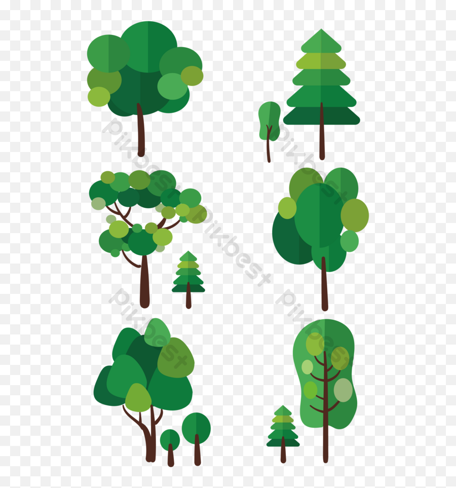 Vector Collection Of Green Cartoon Flat Trees Png Images - Flat Design Tree Illustrator,Vector Icon Fire Trash