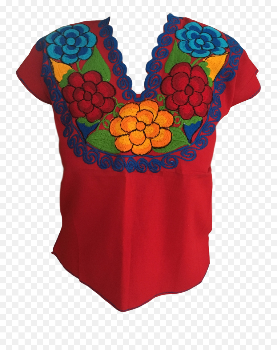 Red Mexican Blouse With Flowers U2013 Casa Fiesta Designs - Mexican Shirt Png,Mexican Flowers Png