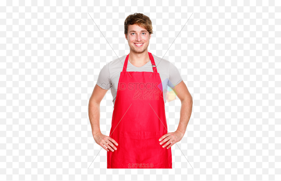 Stock Photo Of Handsome Brunet Asian Man Arms Akimbo Wearing Red Apron - Cheesy Apron Png,Apron Png