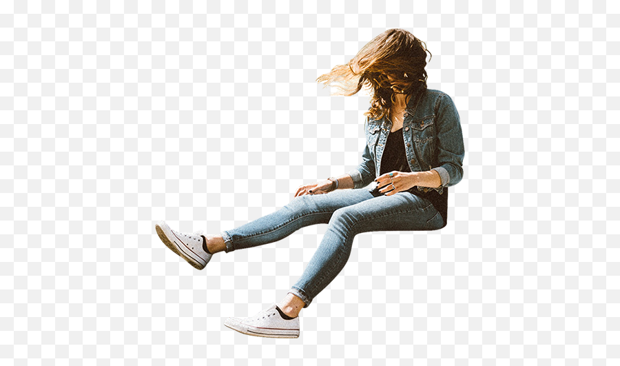 A Woman In Denim With Her Hair - Girl Sit Png,Windy Png