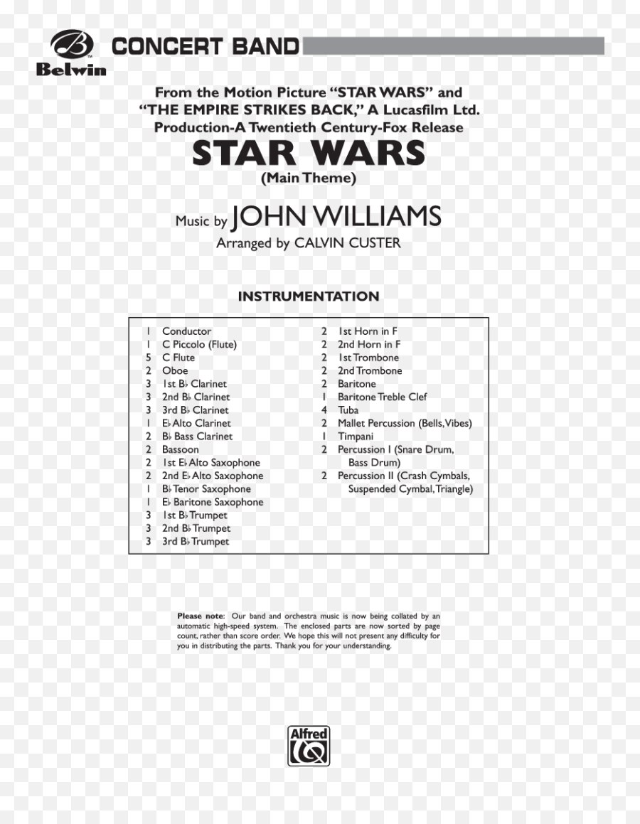 Star Wars By John Williamsarr Calvin Custer Jw Pepper - Document Png,20th Century Fox Icon Productions