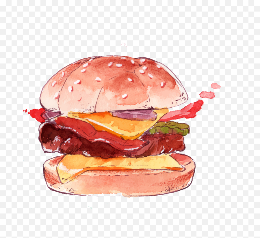 Watercolor Burger Png Image Free Vector - Watercolor Fast Food Png,Burger Png