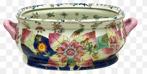 Vintage Large Scale Asian Tobacco Leaf Patterned Footbath - Tureen Png,Tobacco Leaf Png