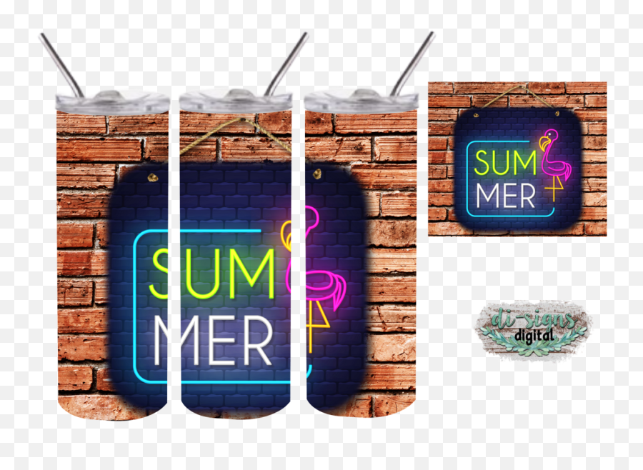 Summer Neon Sign Digital Image For Sublimation 20oz Skinny Tumbler - Camping Sublimation Designs Tumbler Png,Neon Icon Straws