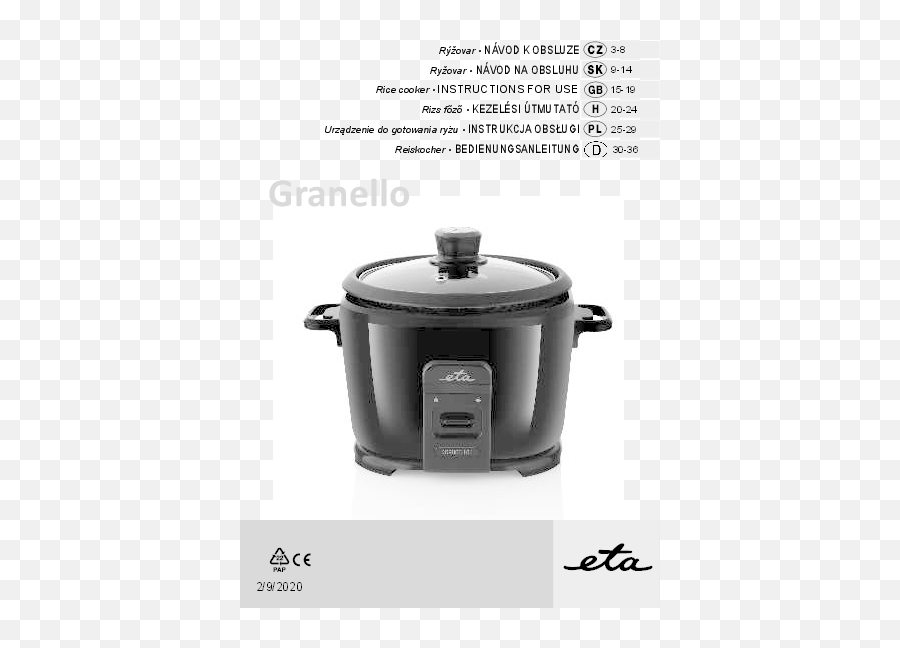Eta 313990000 Granello Rice Cooker Instruction Manual - Manuals Kontrolka Na Mycce Eta Png,Pressure Cooker Icon