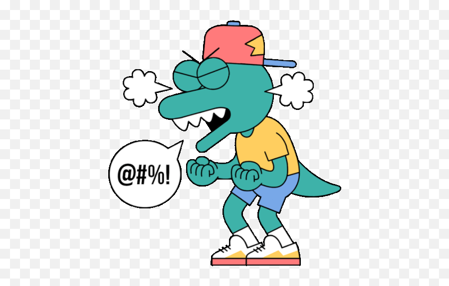Green Dinosaur Curses Sticker - Skater Dinos Big Eyes Green Fictional Character Png,Angry Dino Icon